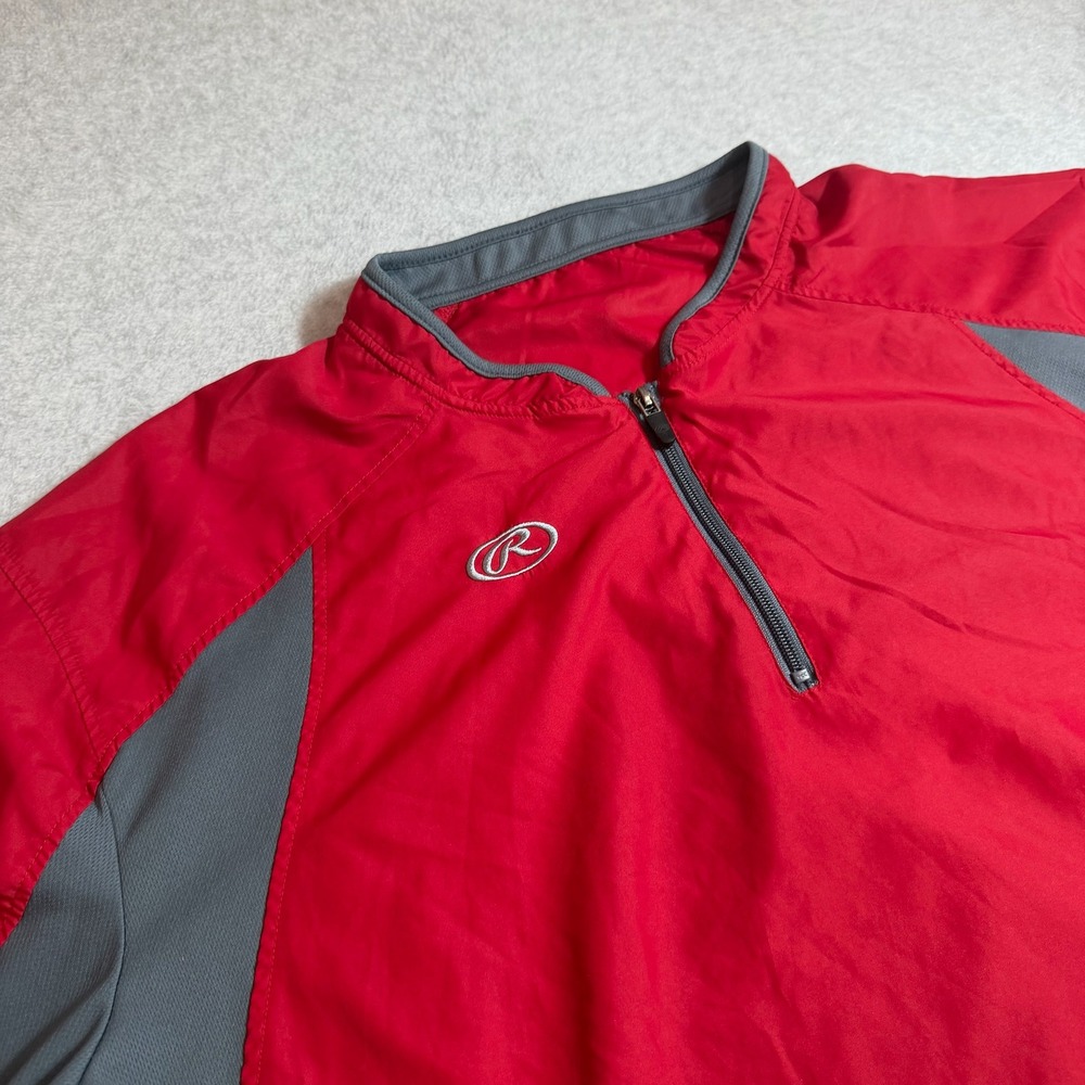 Rawlings Pullover Windbreaker Mens 2XL Red Short Sleeve Quarter Zip